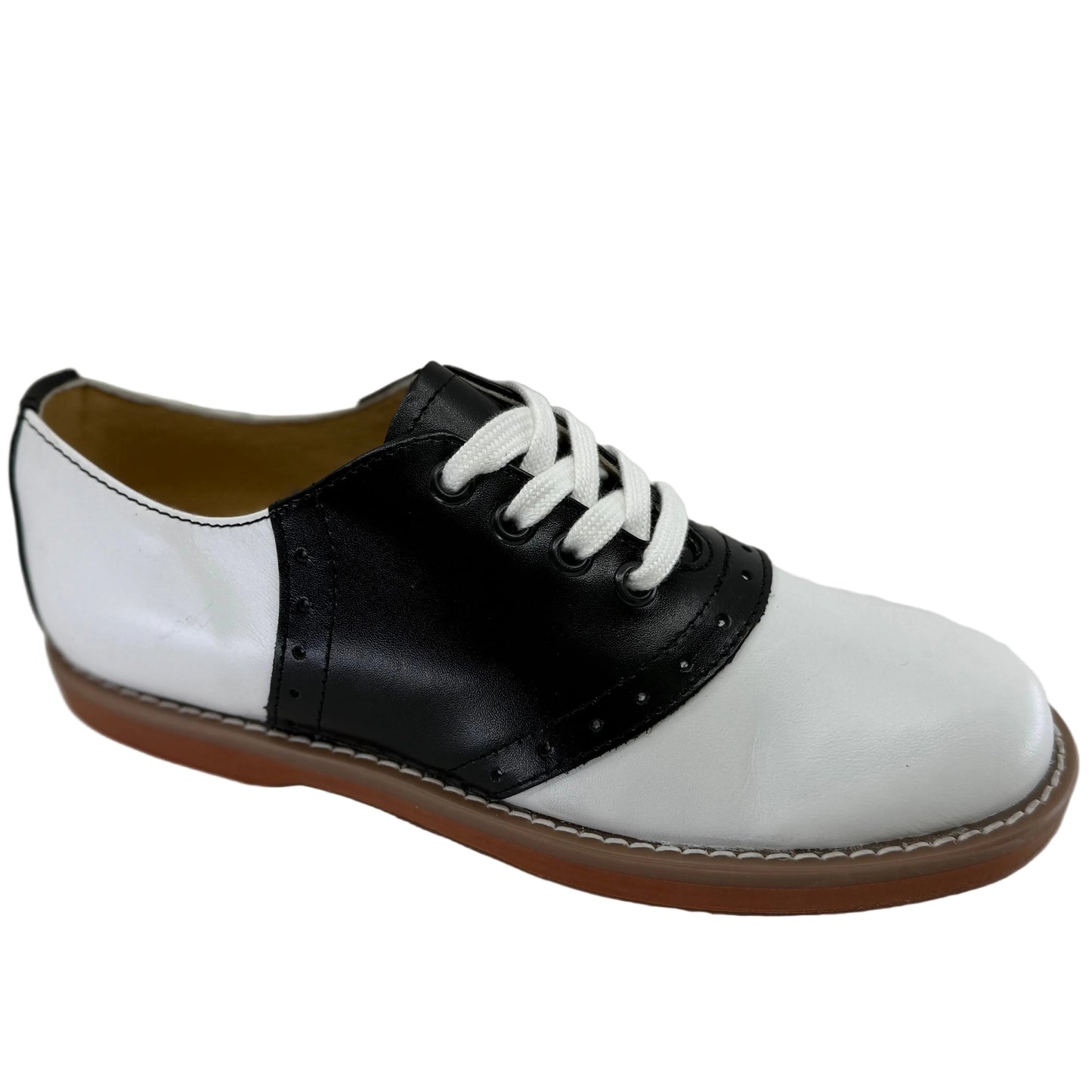 BOND GIRLS LEATHER SADDLE OXFORD-WHITE & BLACK