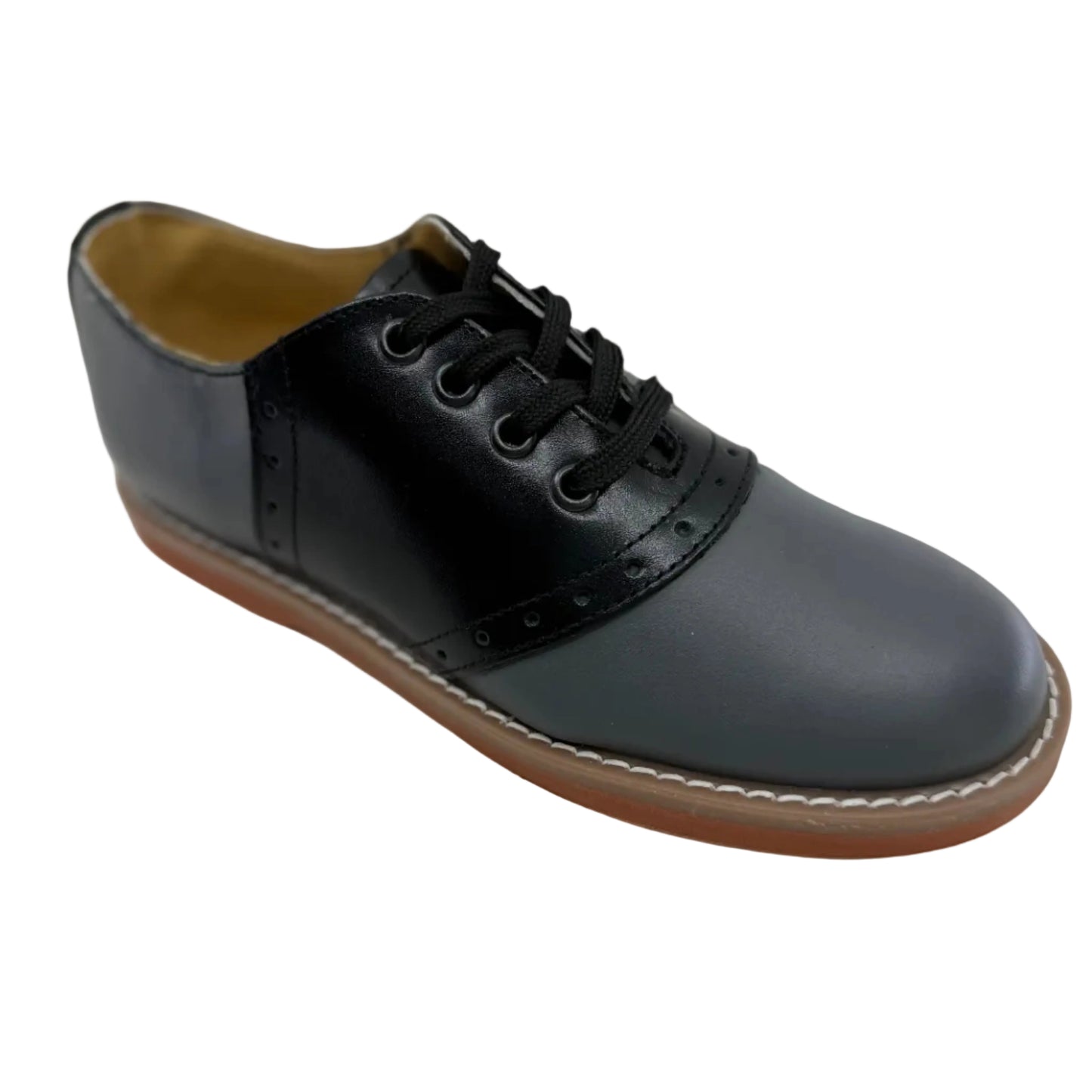 BOND GIRLS LEATHER SADDLE OXFORD-GRAY/BLACK