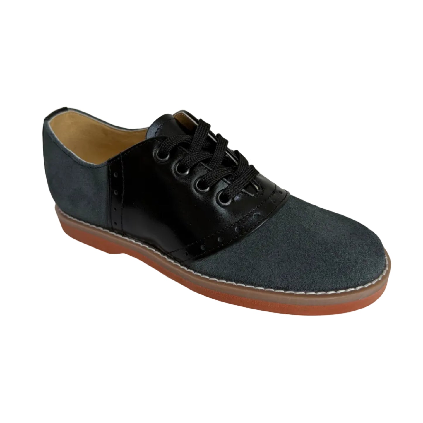 BOND LITTLE GIRLS SUEDE SADDLE OXFORD-GREY & BLACK