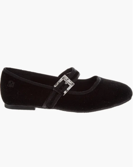 BADGLEY MISHKAS GIRLS VELVET BALLERINAS-BLACK