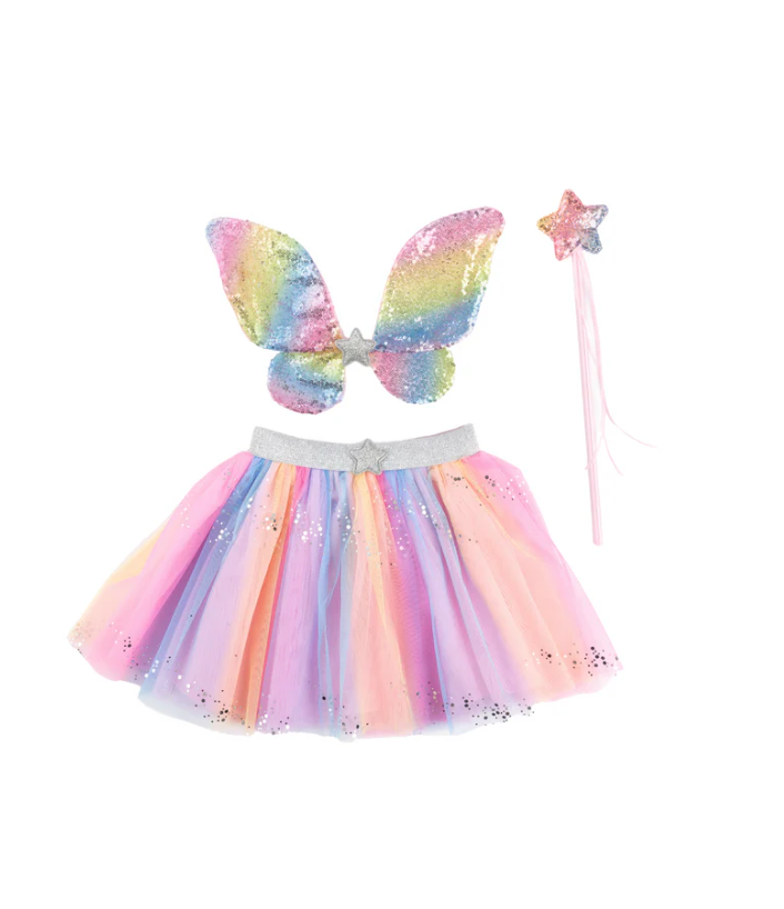 RAINBOW SEQUINS SKIRT, WINGS & WAND 4-6