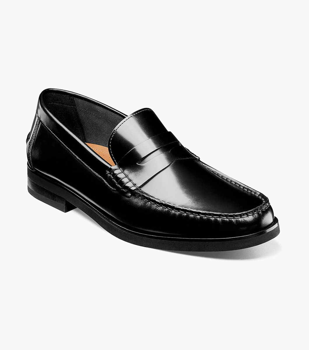 The Florsheim Berkley Flex Penny Loafer features a soft genuine handsewn leather upper with a stylish beef roll and stacked heel. Whether you dress them up with a sport coat or dress them down with a pair of jeans, the Berkley Flex elevates anything you wear.