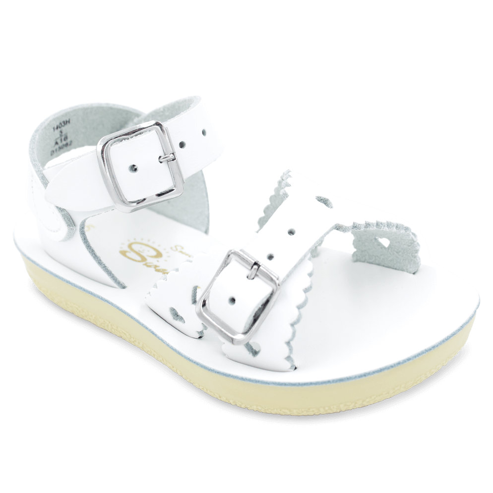 The Sun San® Sea Wee is made only in the smallest baby sizes. We have added flex over the toe making this little sandal a perfect starter pair for your tiny adventurer. A lightweight, cushioned urethane sole, rust-proof brass buckles, and scuff-resistant water friendly genuine leather make these sandals ideal for in-and-out of water wear. The Sea Wee is one of our best-selling baby sandals. Both boys and girls can wear these with anything and look great.