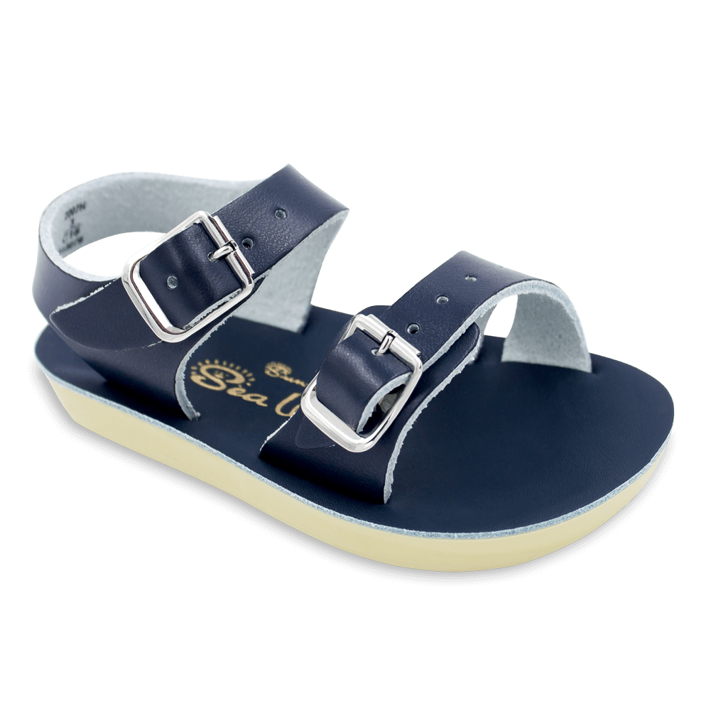 The Sun San® Sea Wee is made only in the smallest baby sizes. We have added flex over the toe making this little sandal a perfect starter pair for your tiny adventurer. A lightweight, cushioned urethane sole, rust-proof brass buckles, and scuff-resistant water friendly genuine leather make these sandals ideal for in-and-out of water wear. The Sea Wee is one of our best-selling baby sandals. Both boys and girls can wear these with anything and look great.