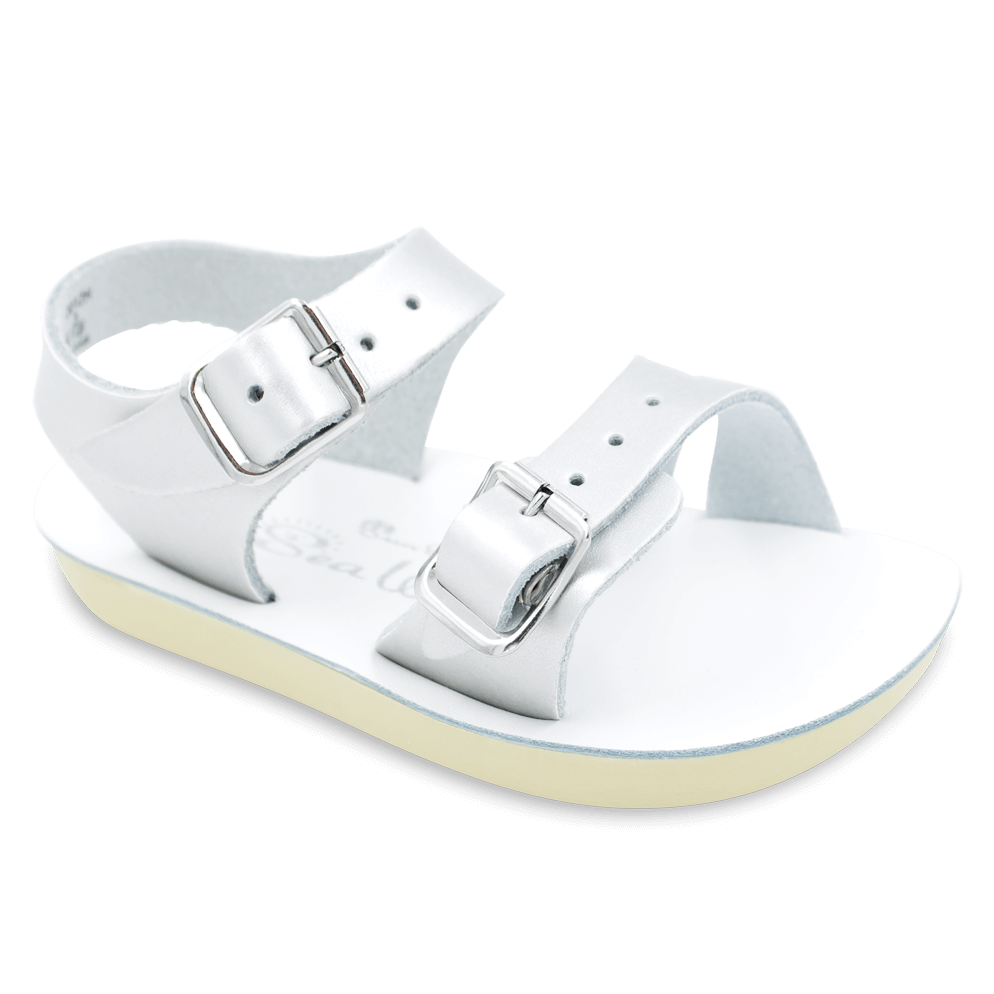 The Sun San® Sea Wee is made only in the smallest baby sizes. We have added flex over the toe making this little sandal a perfect starter pair for your tiny adventurer. A lightweight, cushioned urethane sole, rust-proof brass buckles, and scuff-resistant water friendly genuine leather make these sandals ideal for in-and-out of water wear. The Sea Wee is one of our best-selling baby sandals. Both boys and girls can wear these with anything and look great.
