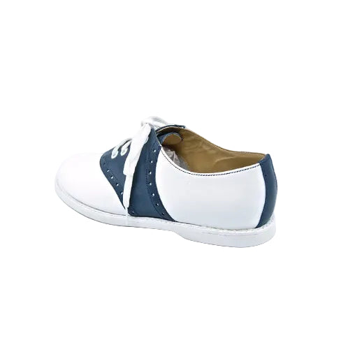 KESCO GIRLS LEATHER SADDLE OXFORD-WHITE & NAVY