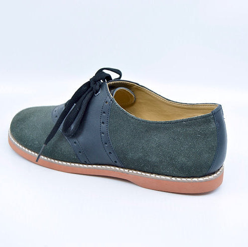 GRAY/BLACK SADDLE OXFORD SUEDE. SCHOOL SHOES