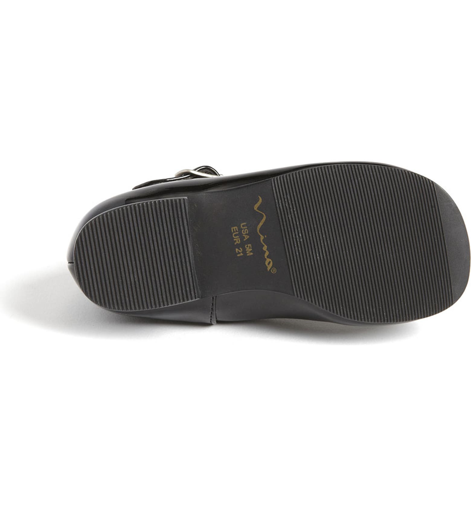 A classic mary jane is styled with a round toe and patent finish.  Adjustable strap with buckle closure. Synthetic or leather upper/synthetic lining and sole. By Nina; imported. Kids' Shoes.