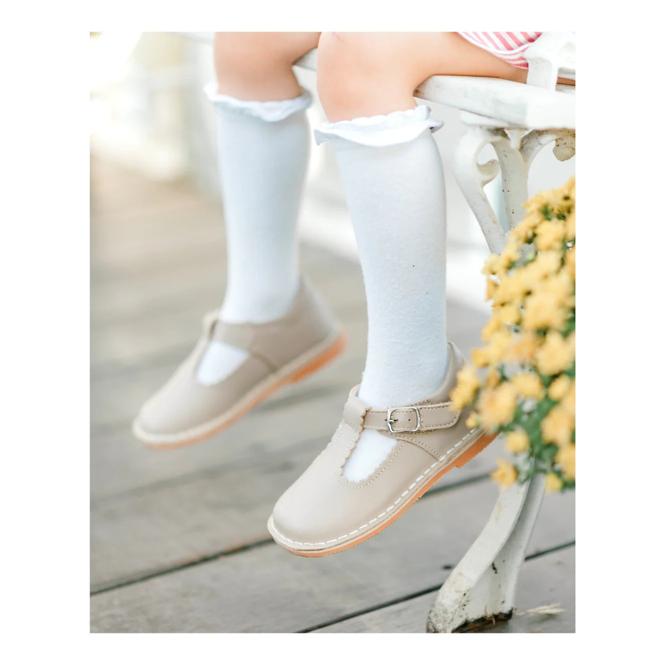 LAMOUR SELINA SCALLOPED T-STRAP- ALMOND