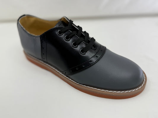 BOND GIRLS GRAY/BLACK LEATHER SADDLE OXFORD