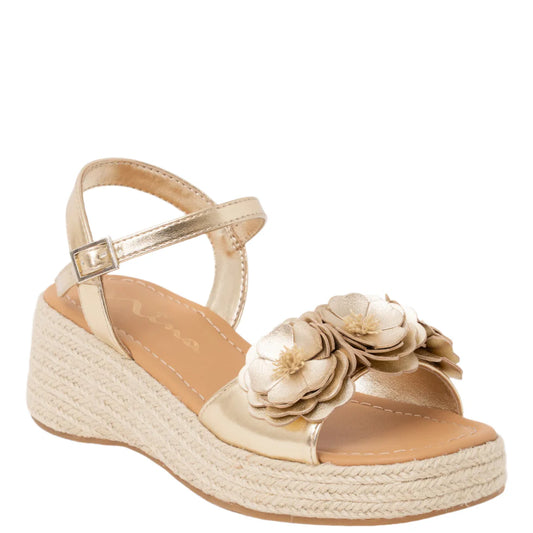 NINA GIRLS MERCY FLORAL SANDAL- LT. GOLD