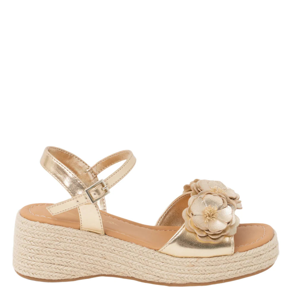 NINA GIRLS MERCY FLORAL SANDAL- LT. GOLD