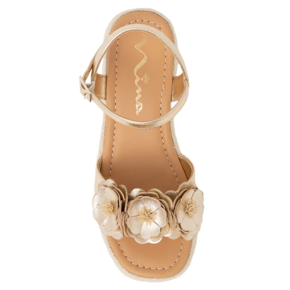 NINA GIRLS MERCY FLORAL SANDAL- LT. GOLD