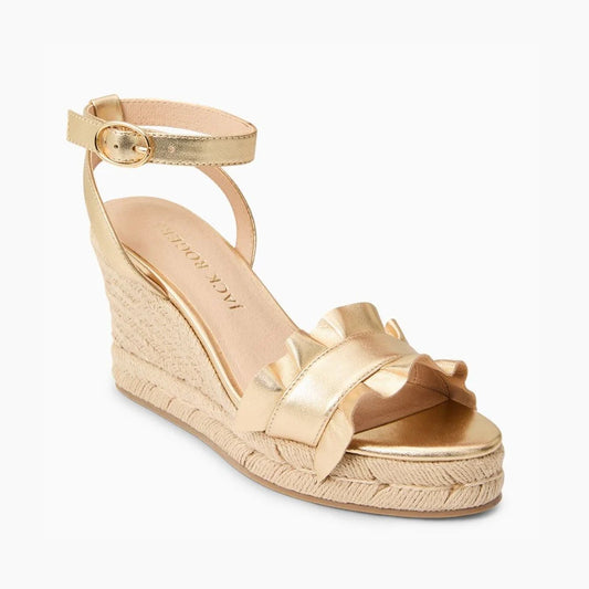 JACK ROGERS WOMENS ROZETTE RUFFLE WEDGE-GOLD