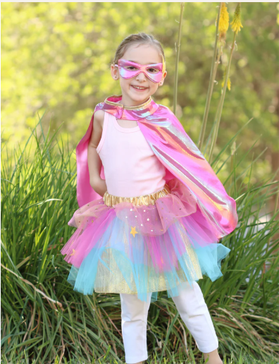 SUPER DUPER TUTU, CAPE & MASK - PINK AND GOLD