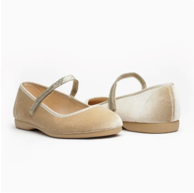 GIRLS CHAMPAGNE VELVET BALLET FLAT