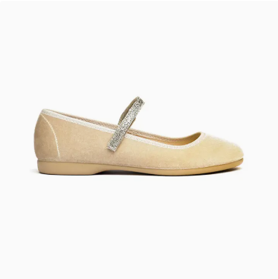 GIRLS CHAMPAGNE VELVET BALLET FLAT