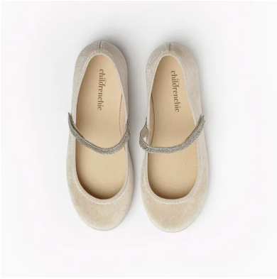 GIRLS CHAMPAGNE VELVET BALLET FLAT