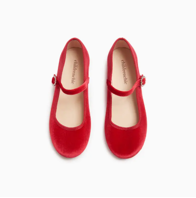 CHILDREN CHIC HOLLY MARY JANE-RED VELVET
