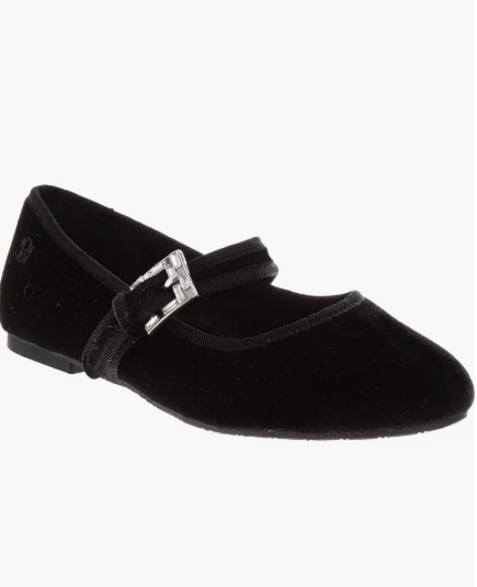 BADGLEY MISHKAS GIRLS VELVET BALLERINAS-BLACK