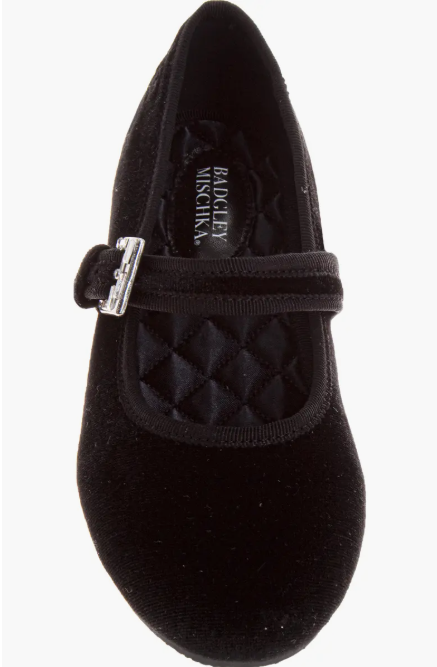 BADGLEY MISHKAS GIRLS VELVET BALLERINAS-BLACK
