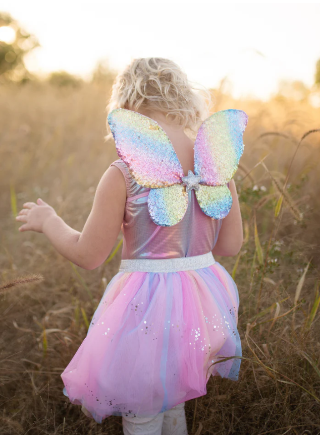 RAINBOW SEQUINS SKIRT, WINGS & WAND 4-6