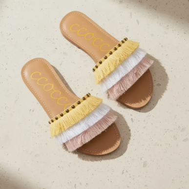 WOMENS MARGARITA FRINGE SLIDE-MULTI