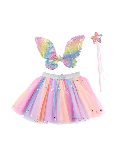 RAINBOW SEQUINS SKIRT, WINGS & WAND 4-6