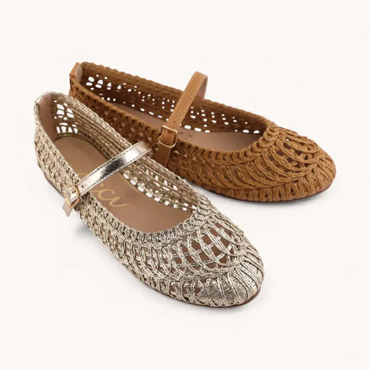 WOMENS SUSAN WOVEN FLAT-GOLD