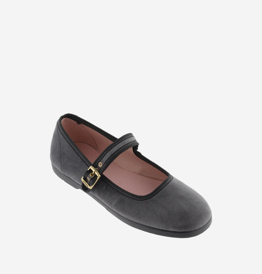 VICTORIA LADIES VELVET BALLET FLAT - GRIS