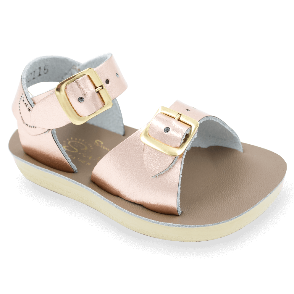 The Sun-San® Surfer is a classic two-strap sandal that’s perfect for younger feet. With an adjustable toe buckle and ankle strap, they are great for both wide and narrow feet. The lightweight, cushioned urethane sole make these comfortable to wear all day long. Rust-proof brass buckles and scuff-resistant, water friendly genuine leather make them ideal for in-and-out of water wear. They clean up so easily, and with proper care will last for years.