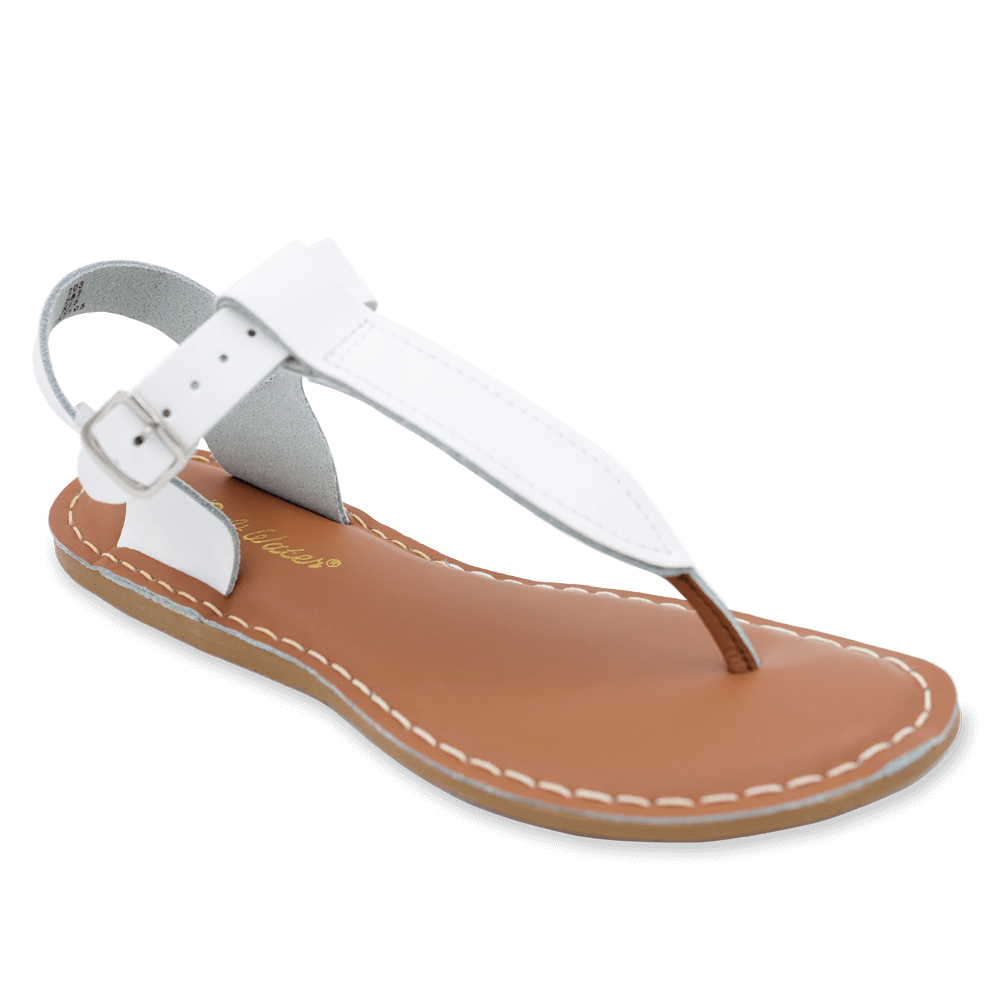 The Salt-Water® T-Thong is a retro-classic. The adjustable ankle strap make them a fit to any foot. Scuff-resistant water friendly genuine leather make them great for in-and-out of water wear and they clean up very easily. They complete any look and are great dressed up or dressed down