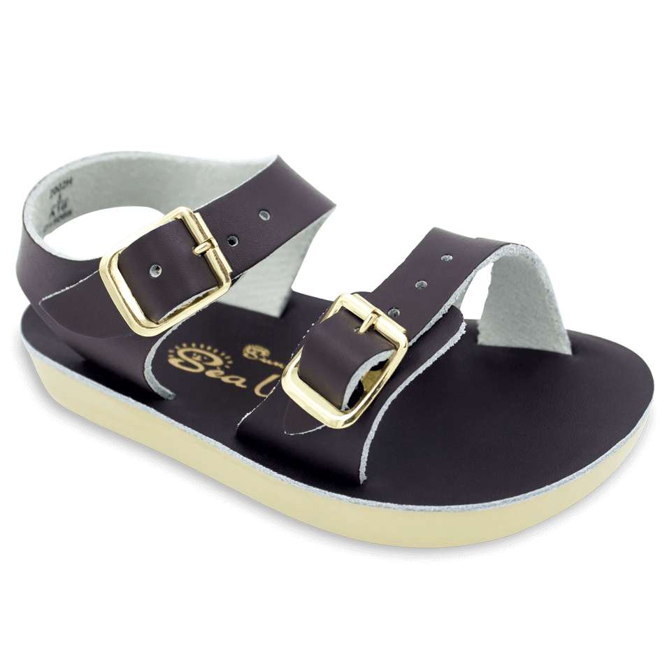The Sun San® Sea Wee is made only in the smallest baby sizes. We have added flex over the toe making this little sandal a perfect starter pair for your tiny adventurer. A lightweight, cushioned urethane sole, rust-proof brass buckles, and scuff-resistant water friendly genuine leather make these sandals ideal for in-and-out of water wear. The Sea Wee is one of our best-selling baby sandals. Both boys and girls can wear these with anything and look great.