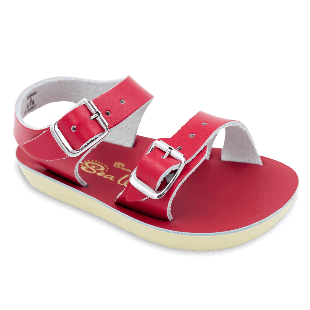The Sun San® Sea Wee is made only in the smallest baby sizes. We have added flex over the toe making this little sandal a perfect starter pair for your tiny adventurer. A lightweight, cushioned urethane sole, rust-proof brass buckles, and scuff-resistant water friendly genuine leather make these sandals ideal for in-and-out of water wear. The Sea Wee is one of our best-selling baby sandals. Both boys and girls can wear these with anything and look great.