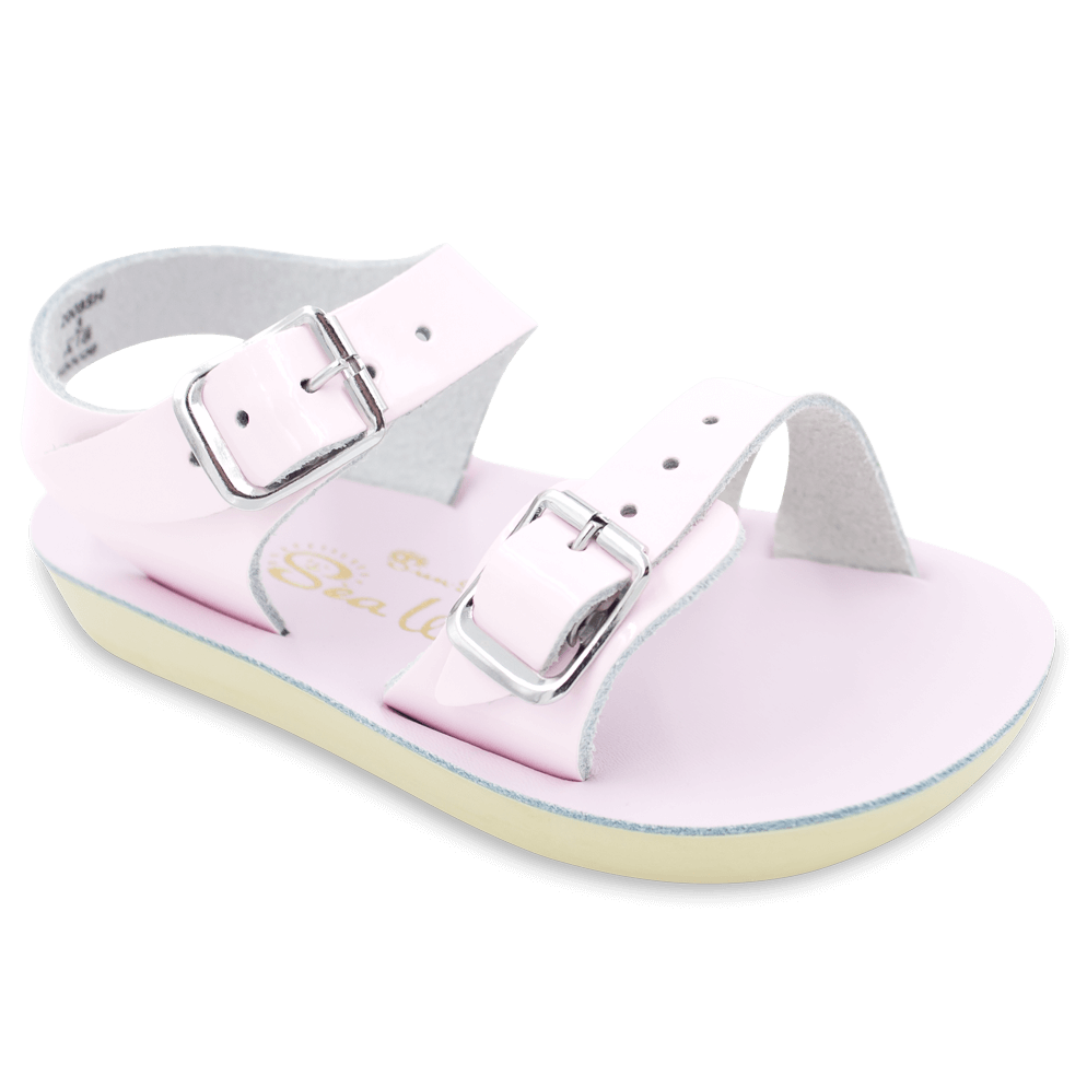 The Sun San® Sea Wee is made only in the smallest baby sizes. We have added flex over the toe making this little sandal a perfect starter pair for your tiny adventurer. A lightweight, cushioned urethane sole, rust-proof brass buckles, and scuff-resistant water friendly genuine leather make these sandals ideal for in-and-out of water wear. The Sea Wee is one of our best-selling baby sandals. Both boys and girls can wear these with anything and look great.