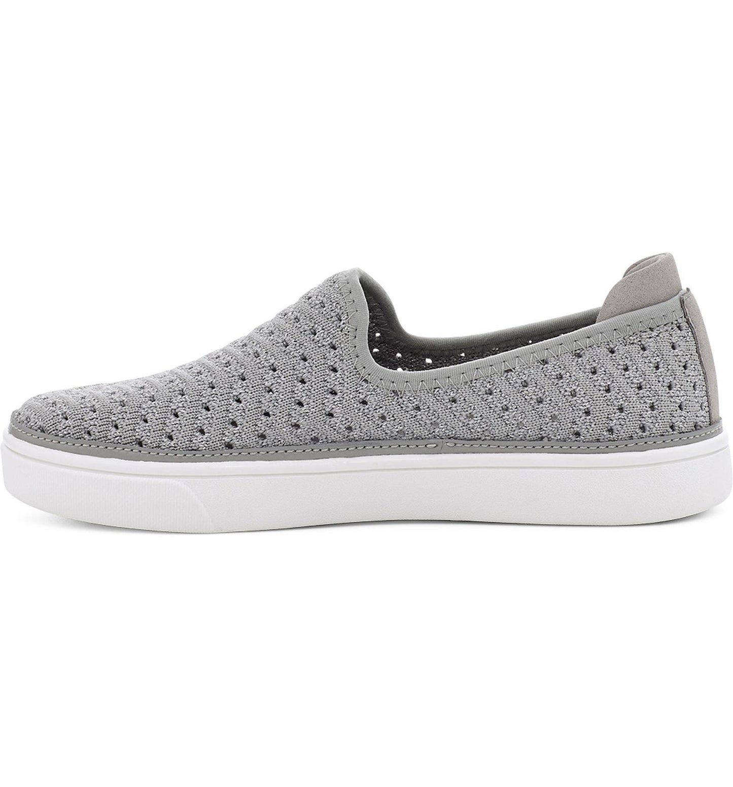 A breathable knit upper flecked with metallic shimmer defines an easy-going slip-on sneaker furnished with a cushioned footbed for play-all-day comfort. An antimicrobial lining made from recycled materials adds an eco-friendly touch while helping to keep little feet fresh.