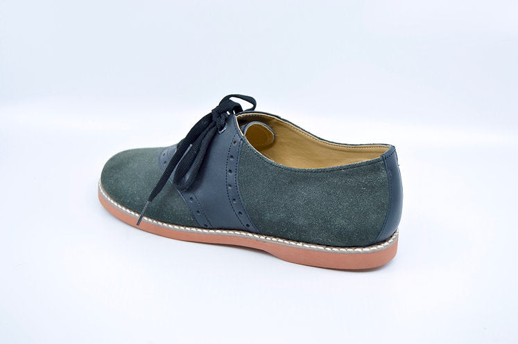 GRAY/BLACK SADDLE OXFORD SUEDE. SCHOOL SHOES
