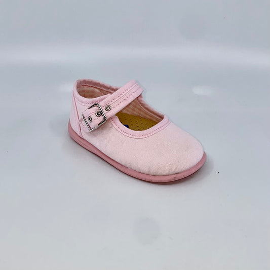 Canvas -Lightweight and comfy Pink Mary Jane canvas  upper - Buckle strap -Textile lining and padded insole. - Smooth traction rubber sole -Rounded toe -Made in Spain