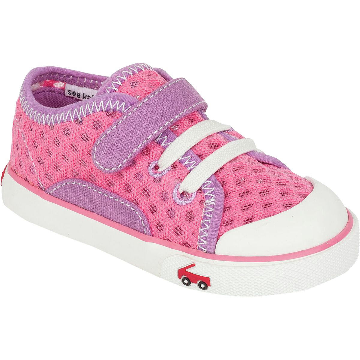 Classic sneaker styling meets water-friendly mesh in this lightweight shoe designed for summer fun. The hook-and-loop strap and elastic laces stay secure and full coverage ensures rocks and debris stay out.