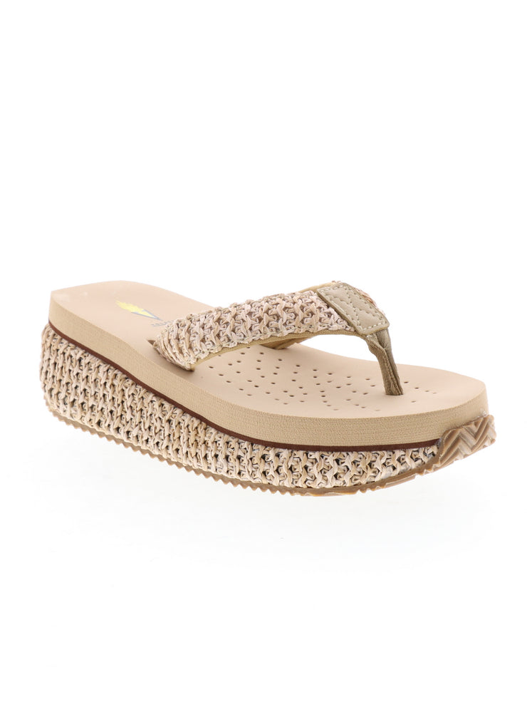 RAFFIA WEDGE WRAP AND THONG SANDAL - Rubber sole - Synthetic upper - Rubber outsole