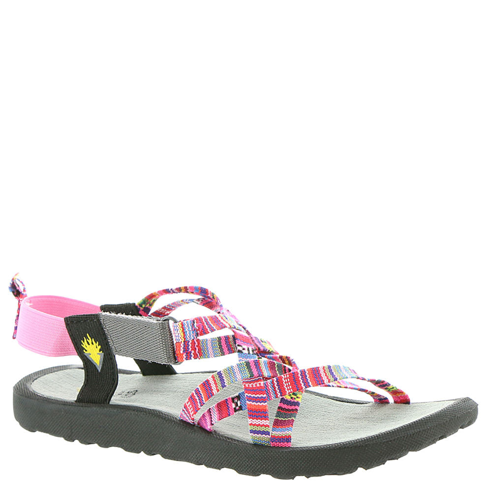 our little one will love this sandal's easy fit and cool print Printed fabric upper Adjustable hook-and-loop side strap and elasticized back heel strap for an easy fit Lightly cushioned footbed 5/8" heel height Available in whole sizes only, half sizes please order the next size up