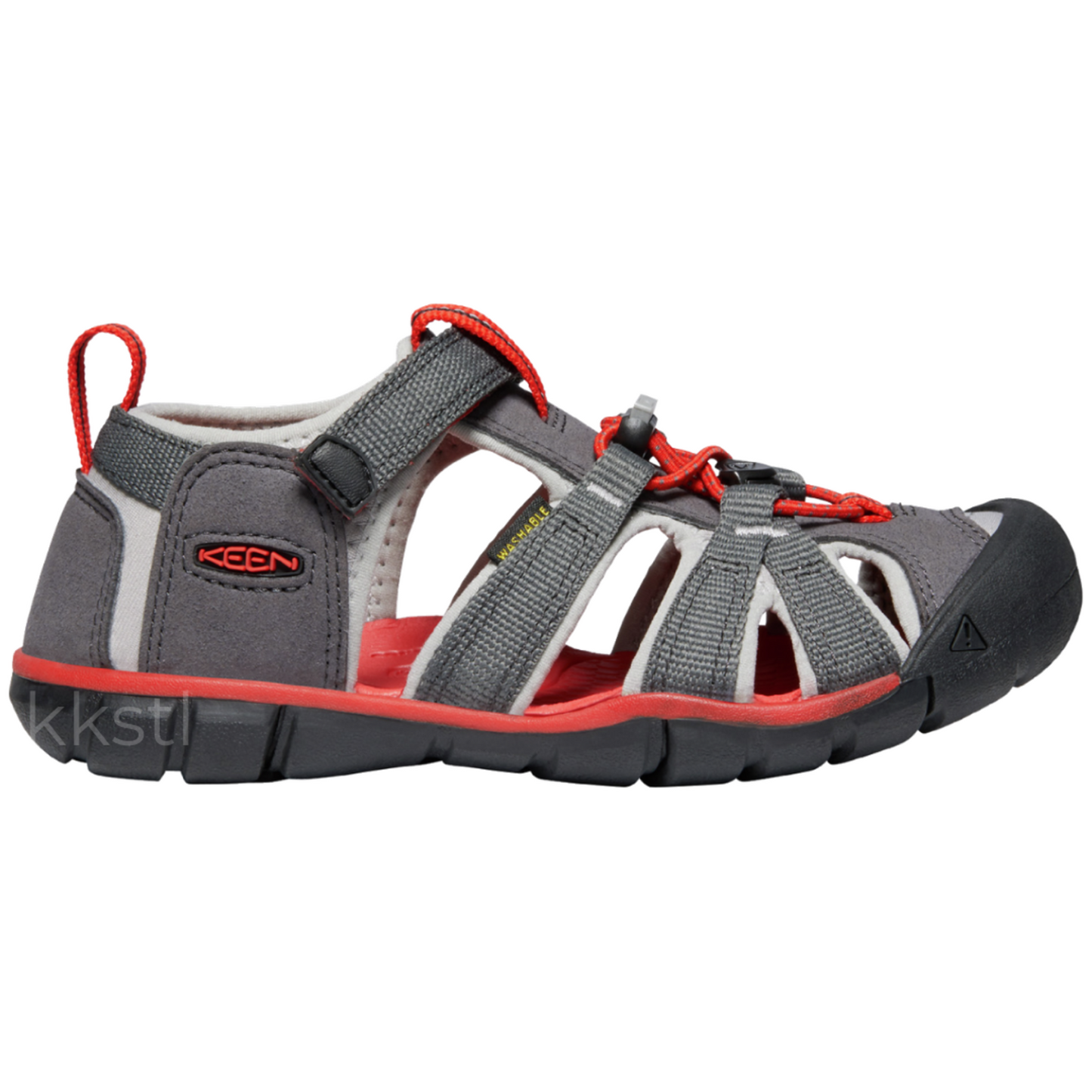 The supportive Keen Newport H2 sandal can take anything a kid can dish out. An adjustable hook-and-loop strap lets kids put them on themselves, and quick-drying webbing is perfect in and out of the water.  Hook and loop strap over instep PFC-Free materials Secure fit lace capture system All KEEN water sandals are machine washable. Use a small amount of detergent, wash on gentle cycle and air dry.