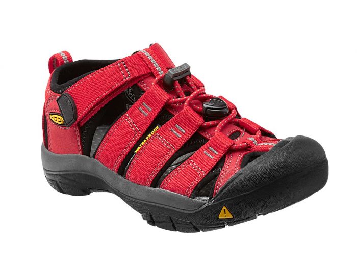 The supportive Keen Newport H2 sandal can take anything a kid can dish out. An adjustable hook-and-loop strap lets kids put them on themselves, and quick-drying webbing is perfect in and out of the water.  Hook and loop strap over instep PFC-Free materials Secure fit lace capture system All KEEN water sandals are machine washable. Use a small amount of detergent, wash on gentle cycle and air dry.