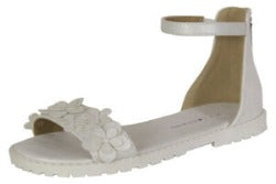 Sweet meets sporty in the Serlina sandal from Lucky Brand. With floral appliques and a two-piece design, she'll be able to pair these flats with jeans or dresses!  Faux leather upper Back zipper closure Round open toe Synthetic lining Cushioned footbed Synthetic sole Imported