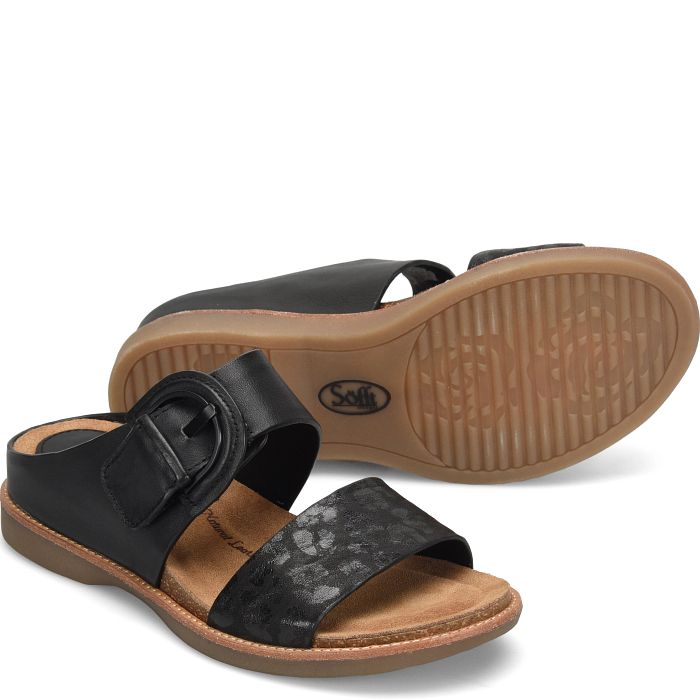 Meet your sleek new summer go-to.  The Braye brings soft leather and exotic texture together in a low-profile slide with walking sandal comfort.  Details  Offered in full-grain leather Wrapped leather buckle with hidden hook-and-loop closure beneath Leather lining Suede-lined cushioned cork comfort footbed Lightweight, flexible TPR outsole