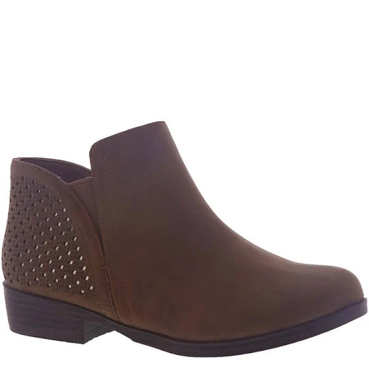 Mia Kids Darlette (Little Kid/Big Kid) - She will look and feel all grown up in the MIA Kids Footwear Darlette booties. Synthetic upper and lining. Perforations with shiny underlay at the heel. Slip on construction. Short block heel. Elastic side goring. Synthetic insole and outsole. Imported. Measurements: Heel Height: 1 in Weight: 9 oz Product measurements were taken using size 5 Big Kid,